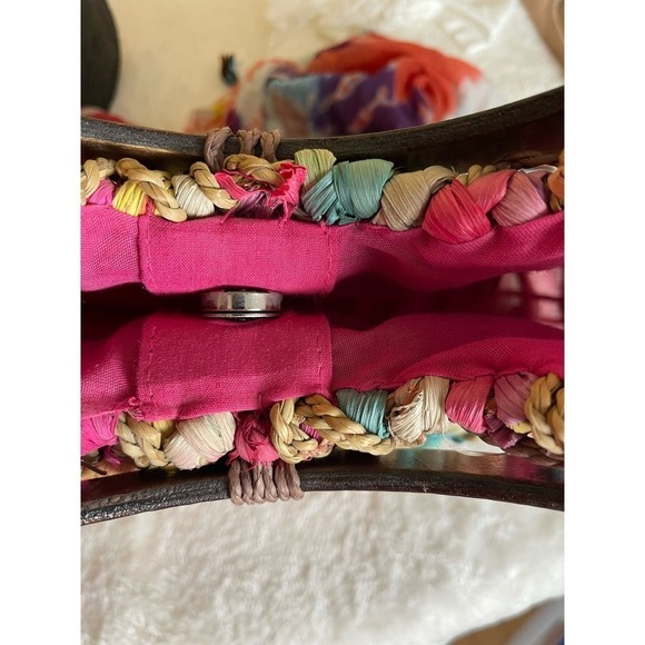 Cappelli Straworld Inc Purse, Multicolored, Wooden Handles, (scarf bonus!) - Picture 4 of 8